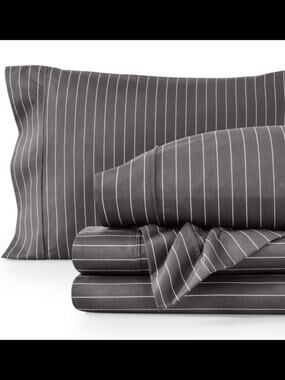 Bare Home Charcoal Pinstripe Cotton Sheet Set - Soft Bedding